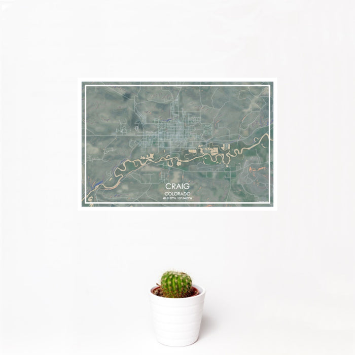 12x18 Craig Colorado Map Print Landscape Orientation in Afternoon Style With Small Cactus Plant in White Planter