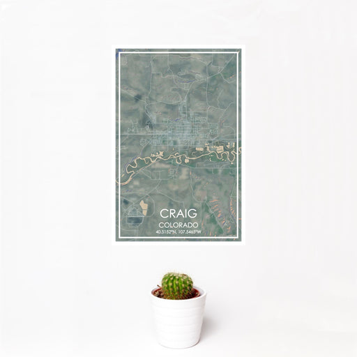 12x18 Craig Colorado Map Print Portrait Orientation in Afternoon Style With Small Cactus Plant in White Planter