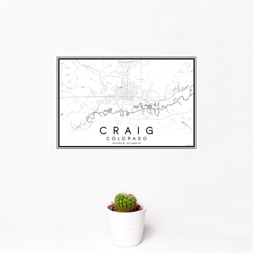12x18 Craig Colorado Map Print Landscape Orientation in Classic Style With Small Cactus Plant in White Planter
