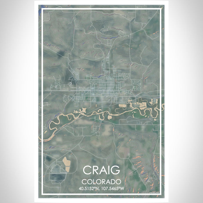 Craig Colorado Map Print Portrait Orientation in Afternoon Style With Shaded Background
