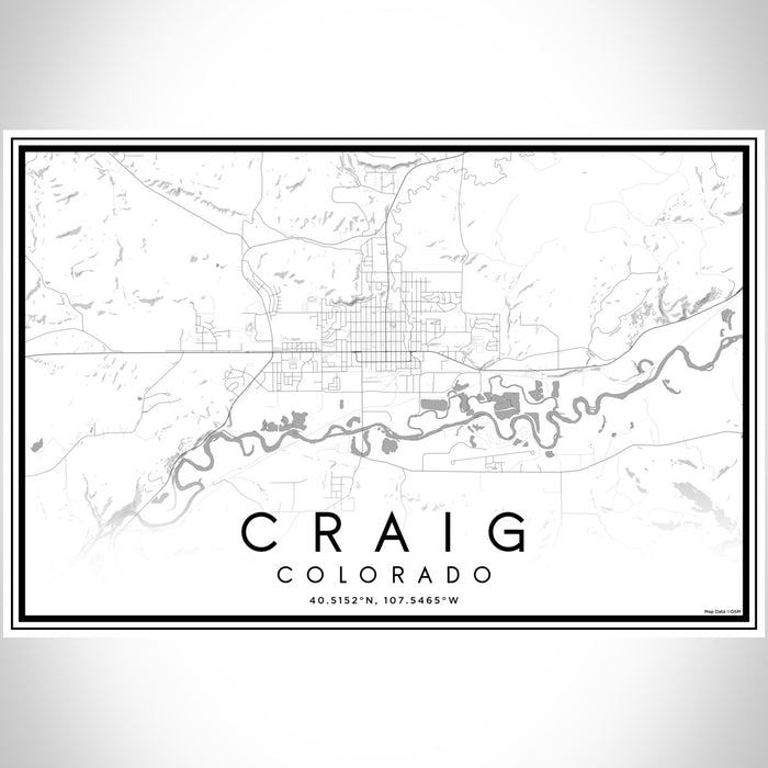 Craig Colorado Map Print Landscape Orientation in Classic Style With Shaded Background