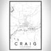 Craig Colorado Map Print Portrait Orientation in Classic Style With Shaded Background