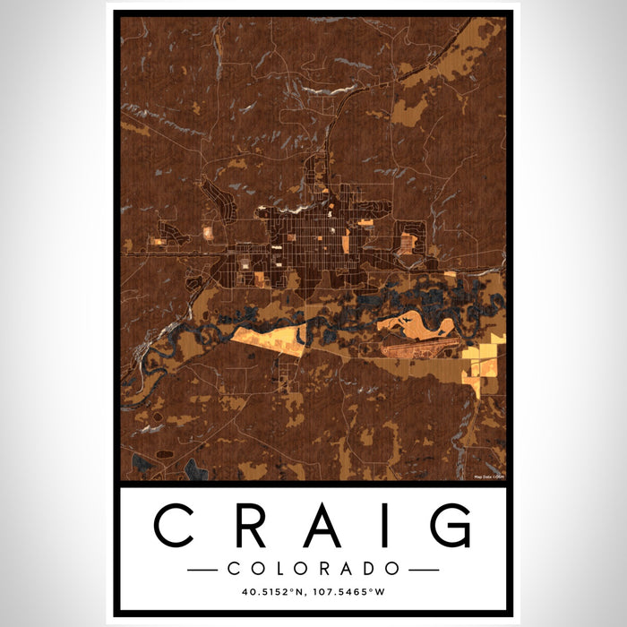 Craig Colorado Map Print Portrait Orientation in Ember Style With Shaded Background