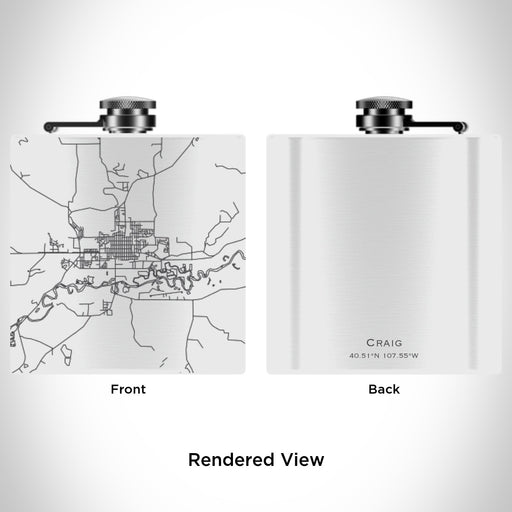 Rendered View of Craig Colorado Map Engraving on 6oz Stainless Steel Flask in White