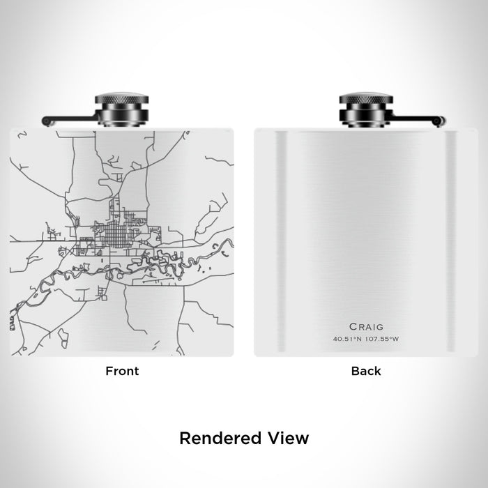 Rendered View of Craig Colorado Map Engraving on 6oz Stainless Steel Flask in White