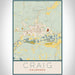 Craig Colorado Map Print Portrait Orientation in Woodblock Style With Shaded Background