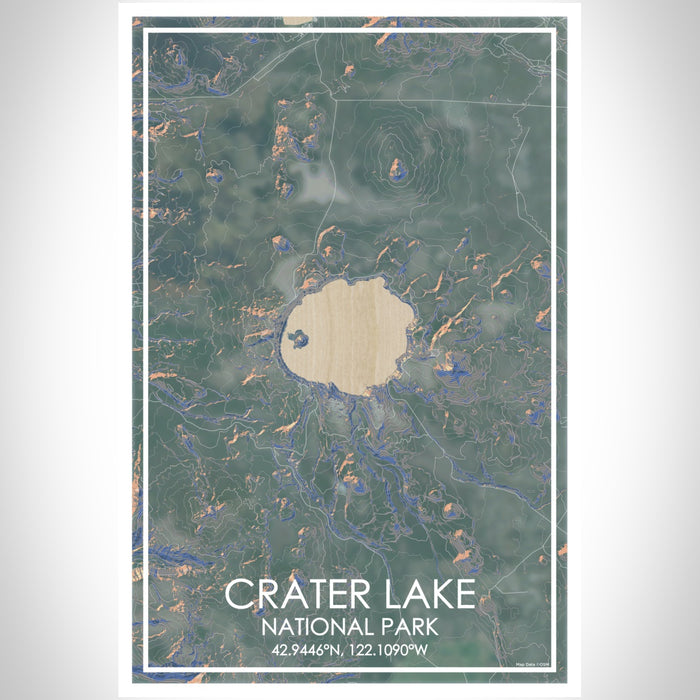 Crater Lake National Park Map Print Portrait Orientation in Afternoon Style With Shaded Background
