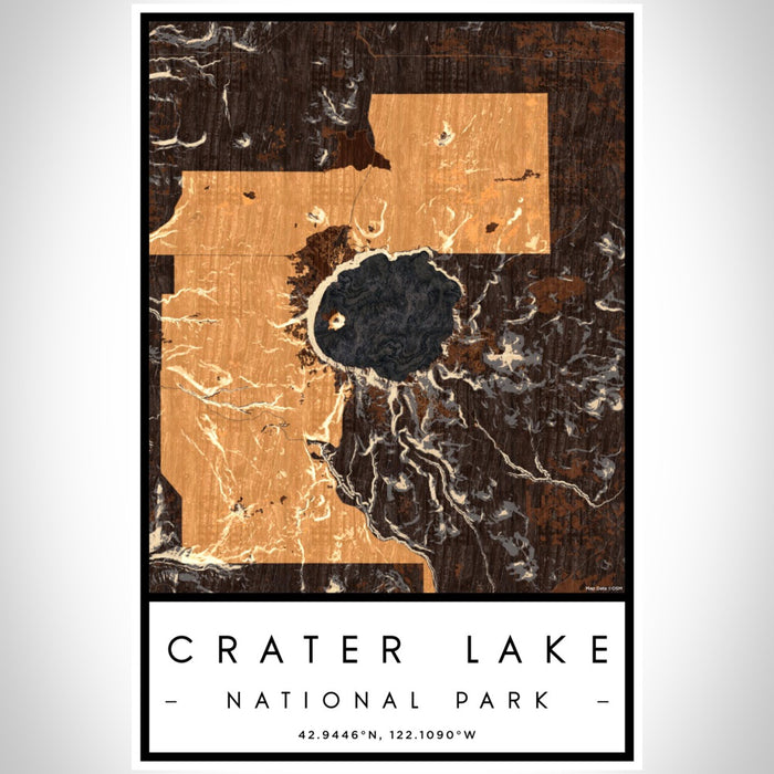Crater Lake National Park Map Print Portrait Orientation in Ember Style With Shaded Background