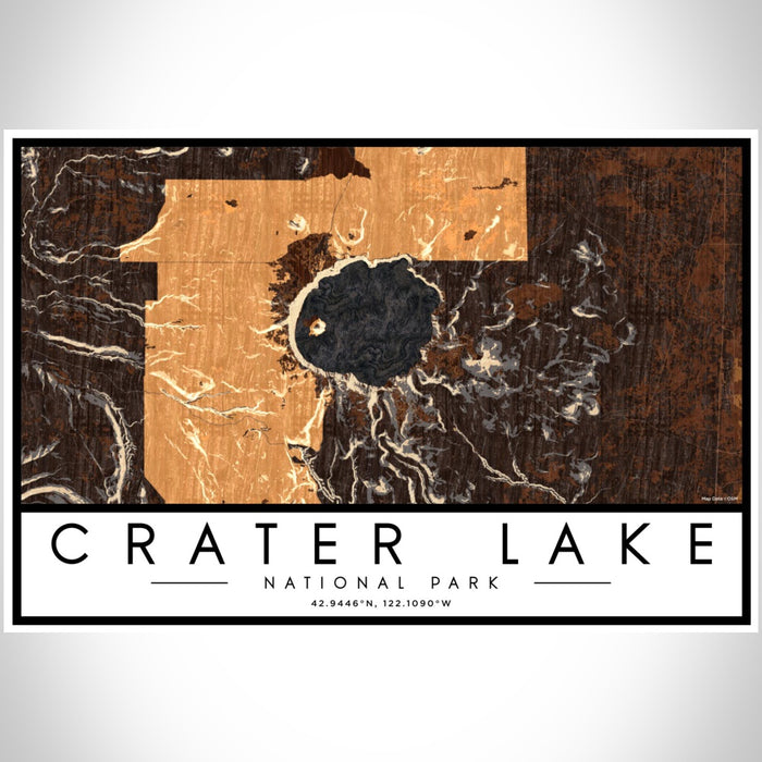 Crater Lake National Park Map Print Landscape Orientation in Ember Style With Shaded Background
