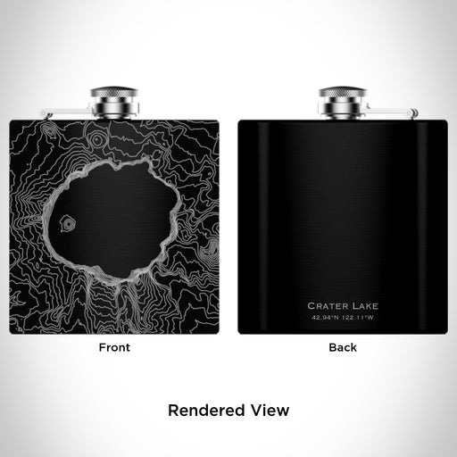 Rendered View of Crater Lake National Park Map Engraving on 6oz Stainless Steel Flask in Black