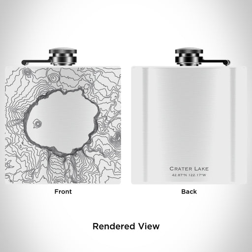 Rendered View of Crater Lake National Park Map Engraving on 6oz Stainless Steel Flask in White