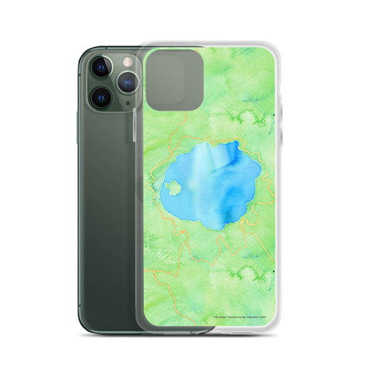 Custom Crater Lake National Park Map Phone Case in Watercolor on Table with Laptop and Plant