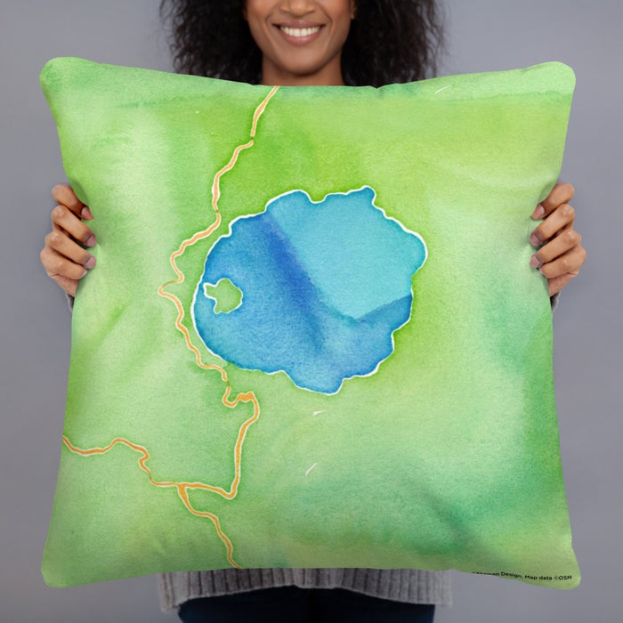 Person holding 22x22 Custom Crater Lake National Park Map Throw Pillow in Watercolor