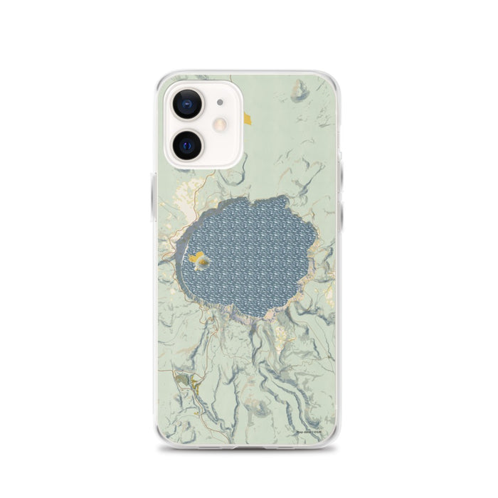 Custom Crater Lake National Park Map iPhone 12 Phone Case in Woodblock