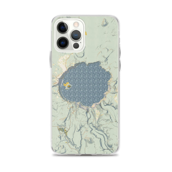 Custom Crater Lake National Park Map iPhone 12 Pro Max Phone Case in Woodblock
