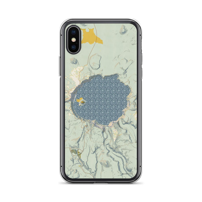 Custom Crater Lake National Park Map Phone Case in Woodblock