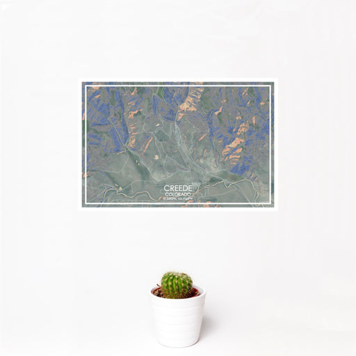 12x18 Creede Colorado Map Print Landscape Orientation in Afternoon Style With Small Cactus Plant in White Planter