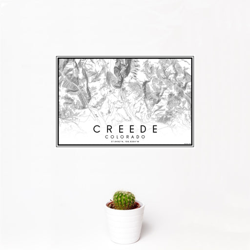 12x18 Creede Colorado Map Print Landscape Orientation in Classic Style With Small Cactus Plant in White Planter