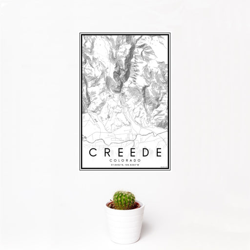 12x18 Creede Colorado Map Print Portrait Orientation in Classic Style With Small Cactus Plant in White Planter