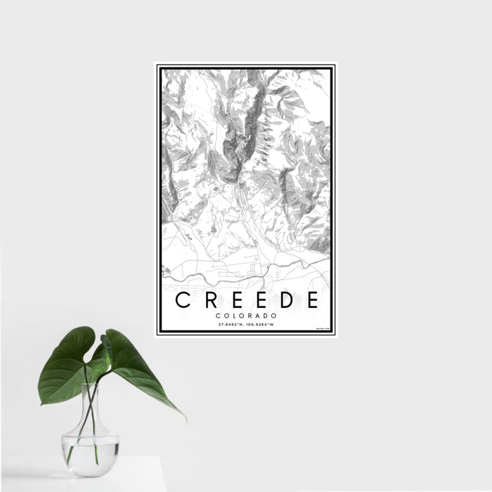 16x24 Creede Colorado Map Print Portrait Orientation in Classic Style With Tropical Plant Leaves in Water