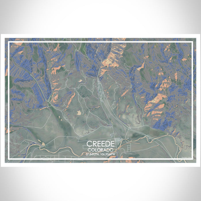 Creede Colorado Map Print Landscape Orientation in Afternoon Style With Shaded Background