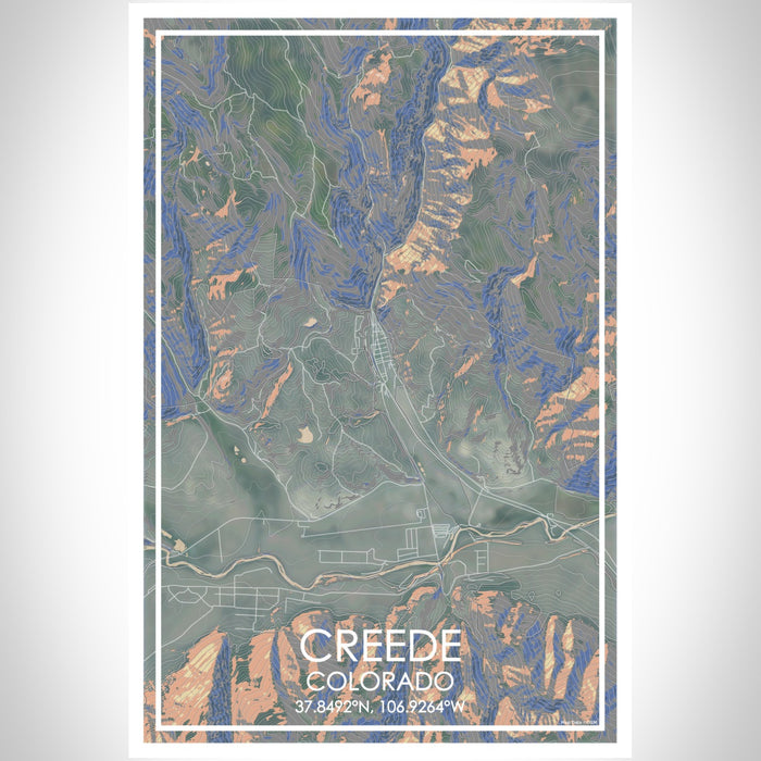 Creede Colorado Map Print Portrait Orientation in Afternoon Style With Shaded Background