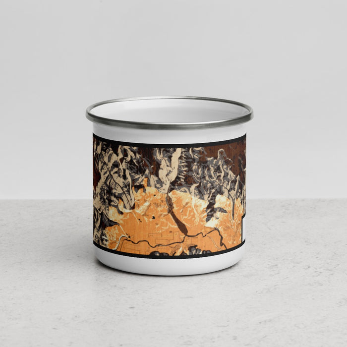 Front View Custom Creede Colorado Map Enamel Mug in Ember