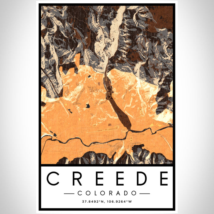 Creede Colorado Map Print Portrait Orientation in Ember Style With Shaded Background