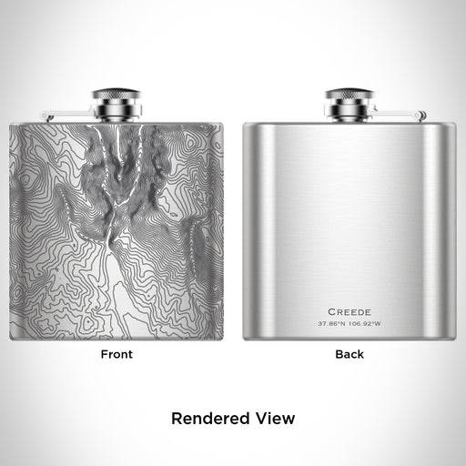 Rendered View of Creede Colorado Map Engraving on 6oz Stainless Steel Flask