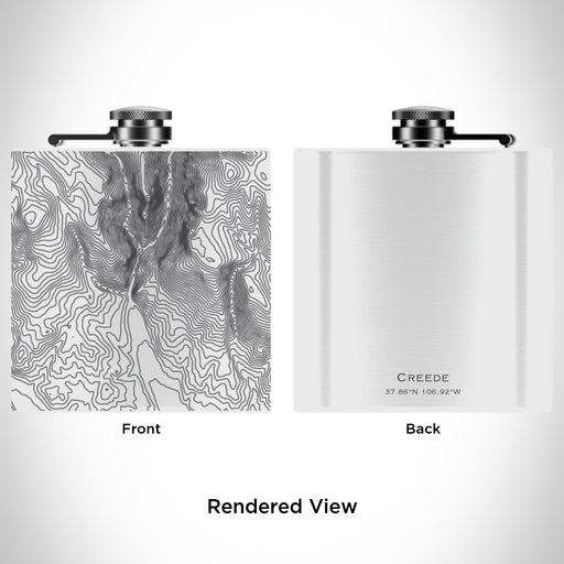 Rendered View of Creede Colorado Map Engraving on 6oz Stainless Steel Flask in White