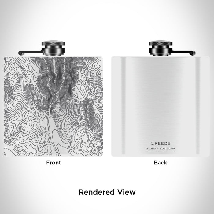 Rendered View of Creede Colorado Map Engraving on 6oz Stainless Steel Flask in White
