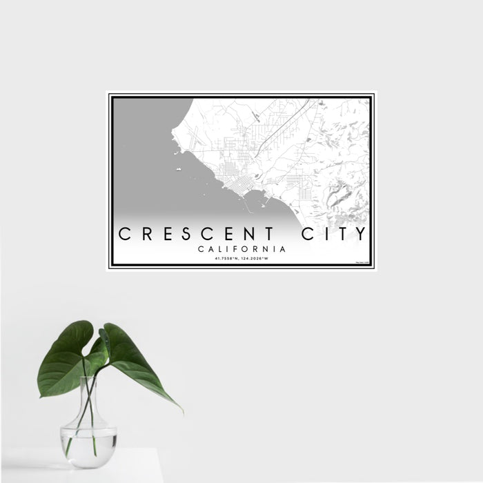 16x24 Crescent City California Map Print Landscape Orientation in Classic Style With Tropical Plant Leaves in Water