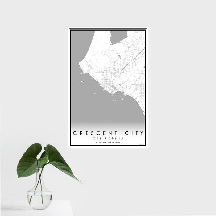 16x24 Crescent City California Map Print Portrait Orientation in Classic Style With Tropical Plant Leaves in Water