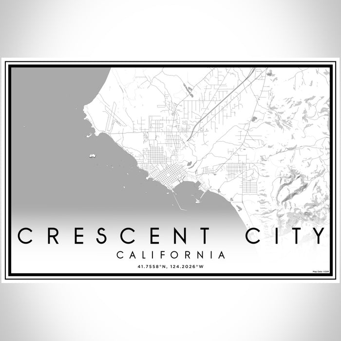 Crescent City California Map Print Landscape Orientation in Classic Style With Shaded Background
