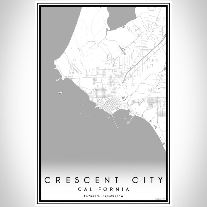 Crescent City California Map Print Portrait Orientation in Classic Style With Shaded Background