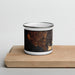 Front View Custom Crescent City California Map Enamel Mug in Ember on Cutting Board