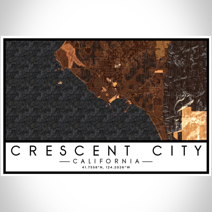 Crescent City California Map Print Landscape Orientation in Ember Style With Shaded Background