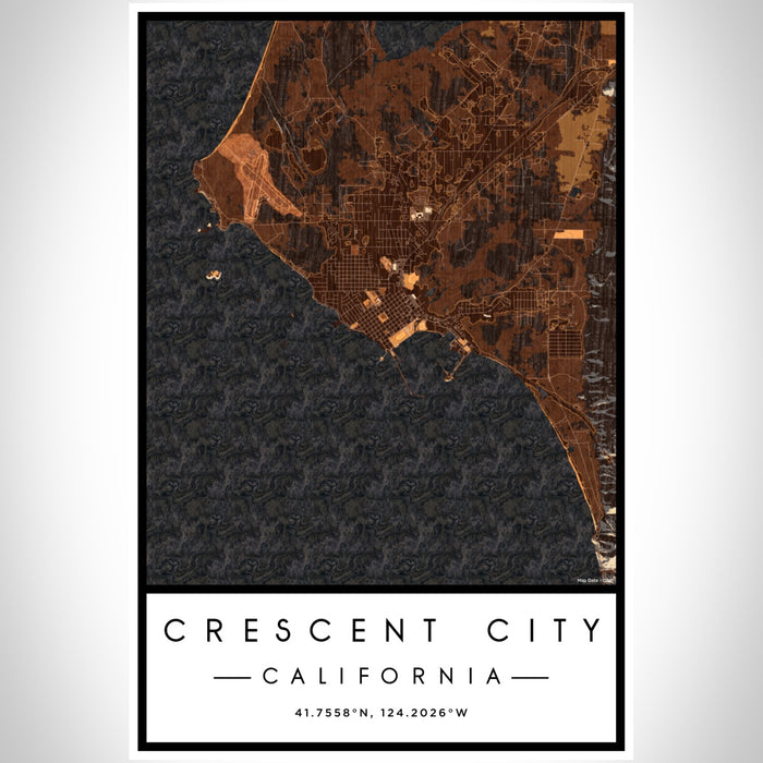 Crescent City California Map Print Portrait Orientation in Ember Style With Shaded Background