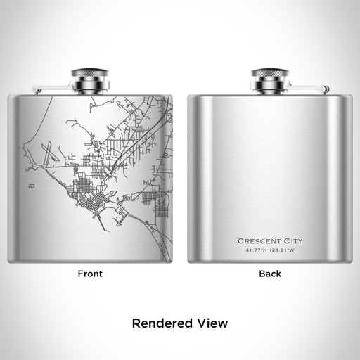 Rendered View of Crescent City California Map Engraving on 6oz Stainless Steel Flask