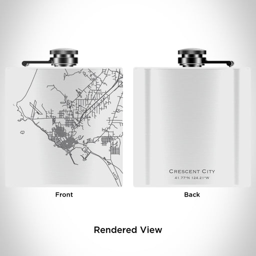 Rendered View of Crescent City California Map Engraving on 6oz Stainless Steel Flask in White