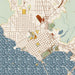 Crescent City California Map Print in Woodblock Style Zoomed In Close Up Showing Details