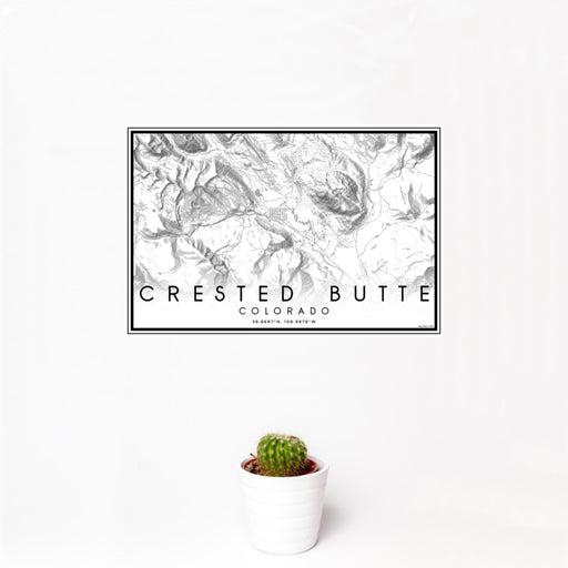 12x18 Crested Butte Colorado Map Print Landscape Orientation in Classic Style With Small Cactus Plant in White Planter