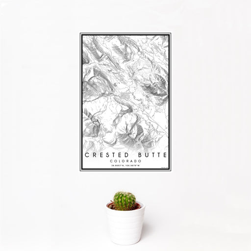 12x18 Crested Butte Colorado Map Print Portrait Orientation in Classic Style With Small Cactus Plant in White Planter