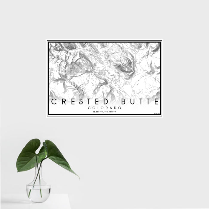 16x24 Crested Butte Colorado Map Print Landscape Orientation in Classic Style With Tropical Plant Leaves in Water