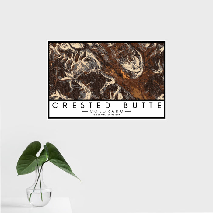 16x24 Crested Butte Colorado Map Print Landscape Orientation in Ember Style With Tropical Plant Leaves in Water