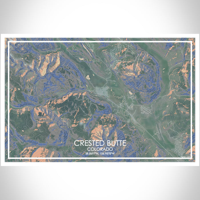 Crested Butte Colorado Map Print Landscape Orientation in Afternoon Style With Shaded Background