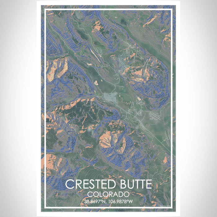 Crested Butte Colorado Map Print Portrait Orientation in Afternoon Style With Shaded Background