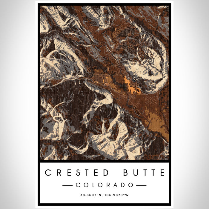 Crested Butte Colorado Map Print Portrait Orientation in Ember Style With Shaded Background