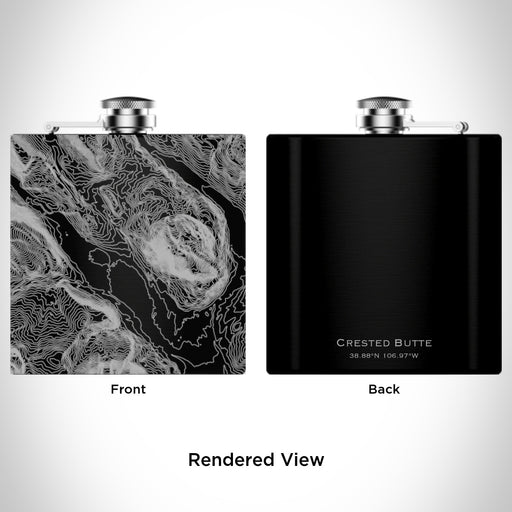 Rendered View of Crested Butte Colorado Map Engraving on 6oz Stainless Steel Flask in Black