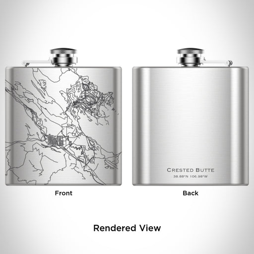 Rendered View of Crested Butte Colorado Map Engraving on 6oz Stainless Steel Flask